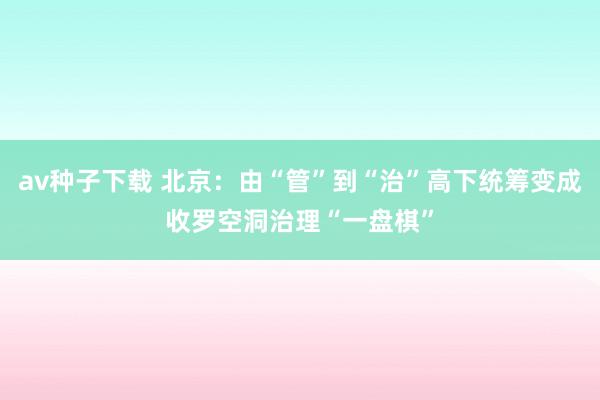 av种子下载 北京：由“管”到“治”高下统筹变成收罗空洞治理“一盘棋”